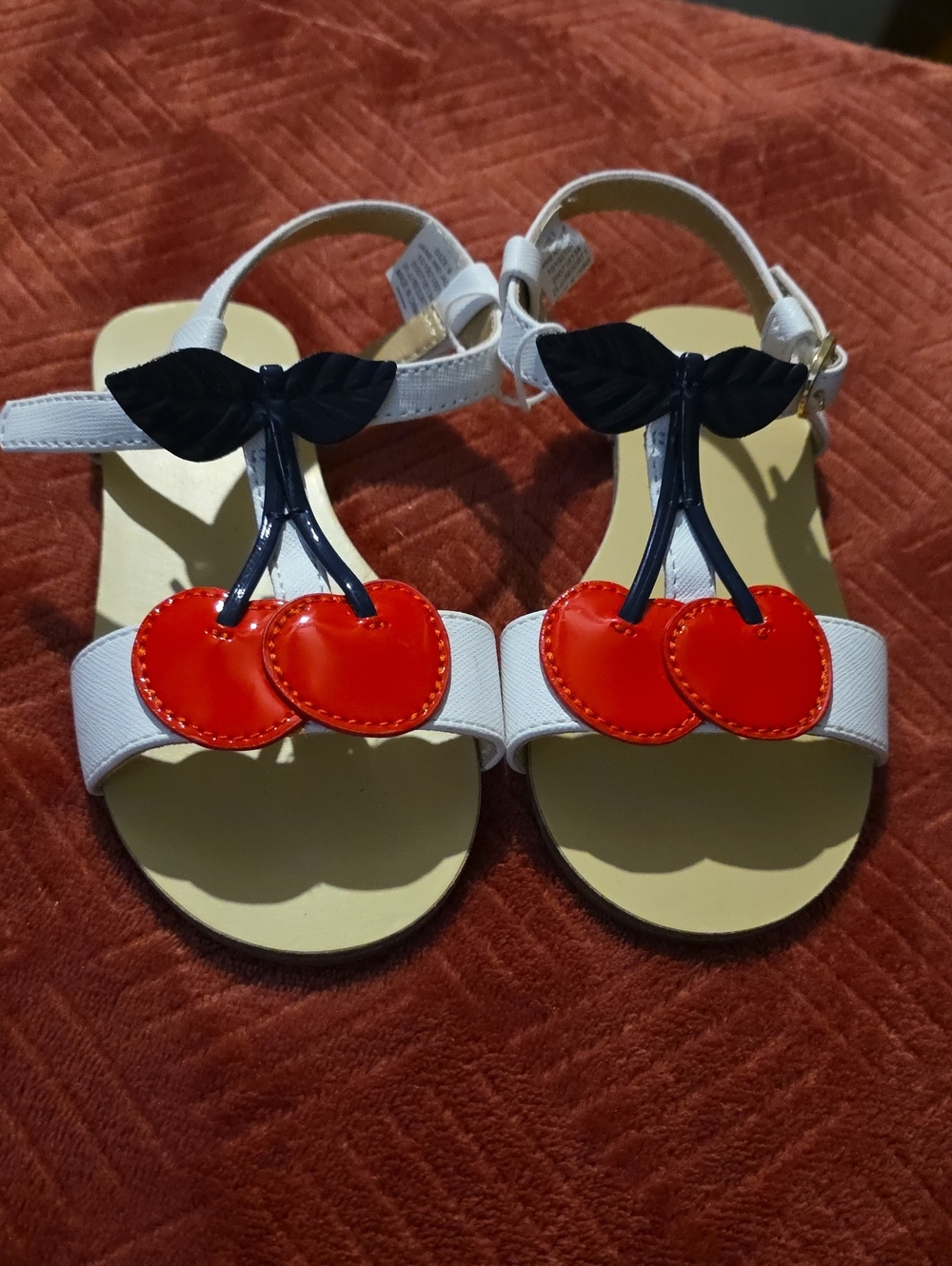 Janie and Jack White Sandals with Red Cherry Appliqués